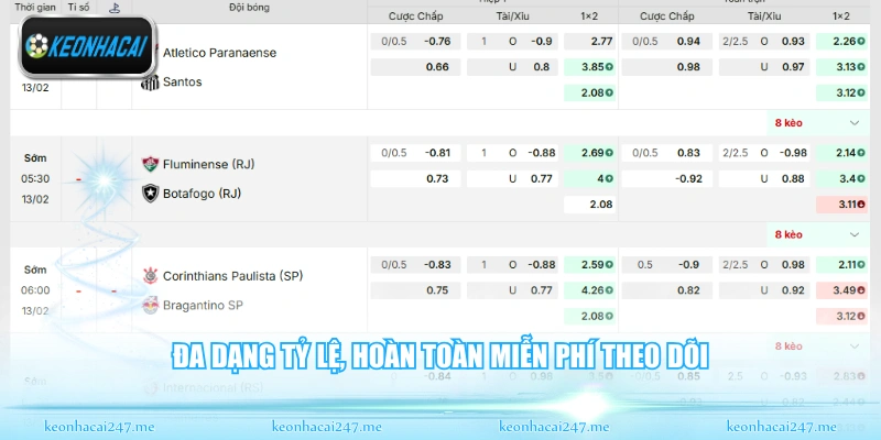 Đa dạng tỷ lệ, hoàn toàn miễn phí theo dõi