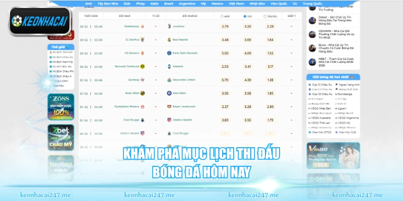 Khám phá mục lịch thi đấu bóng đá hôm nay